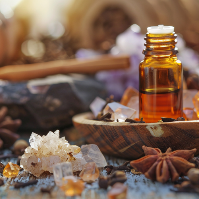 Clove essential oil and crystals