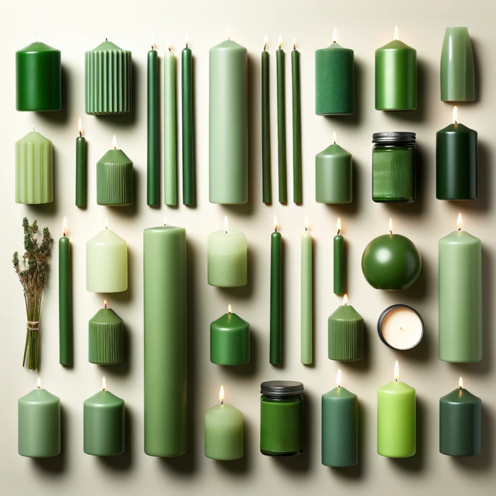 Flat lay of green candles