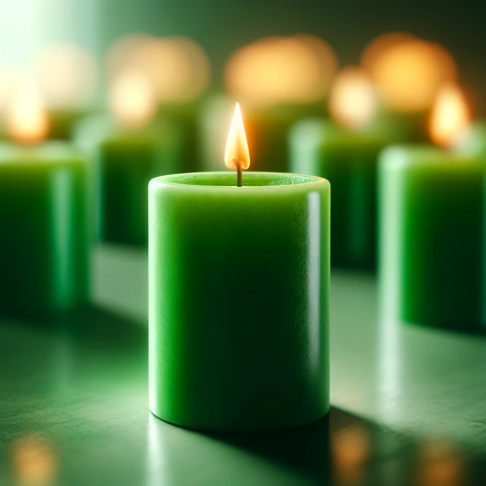 Green candles focusing on a green candle