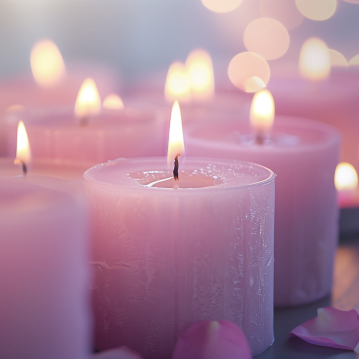 Tons of pink candles closeup